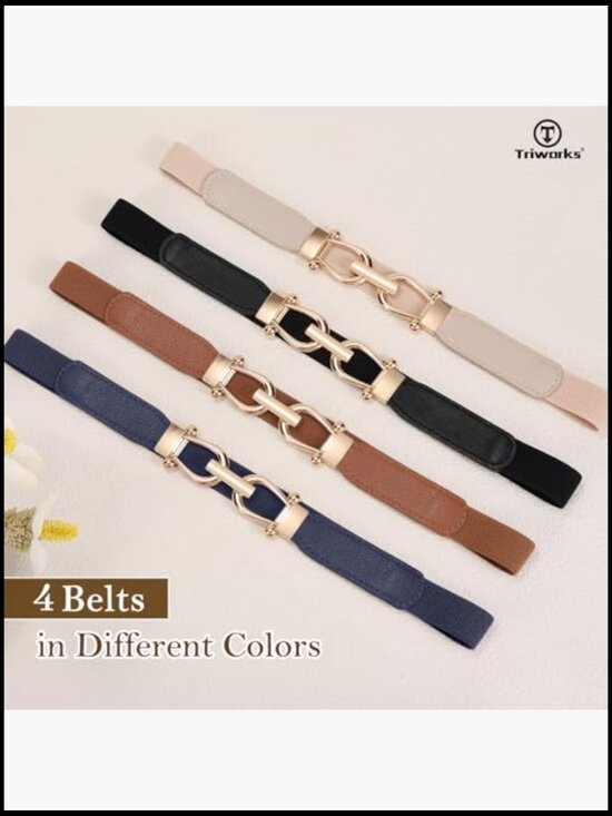 Skinny Elastic Belts Gold Buckle Thin Stretchy Waist Belts for Dresses main image 7